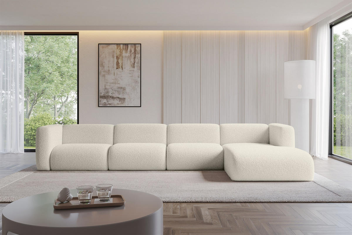 ECKSOFA Ottomane Rechts MIRA-L3 409x179x70 Beige Bouclé - Kaschmir/Beige, Holzwerkstoff/Kunststoff (409/179cm) - ALTDECOR