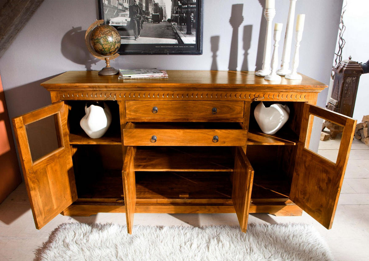 SIDEBOARD Akazie 181x50x100 honig lackiert OXFORD #0453 - Braun, Holz (181/100/50cm) - Massivmoebel24