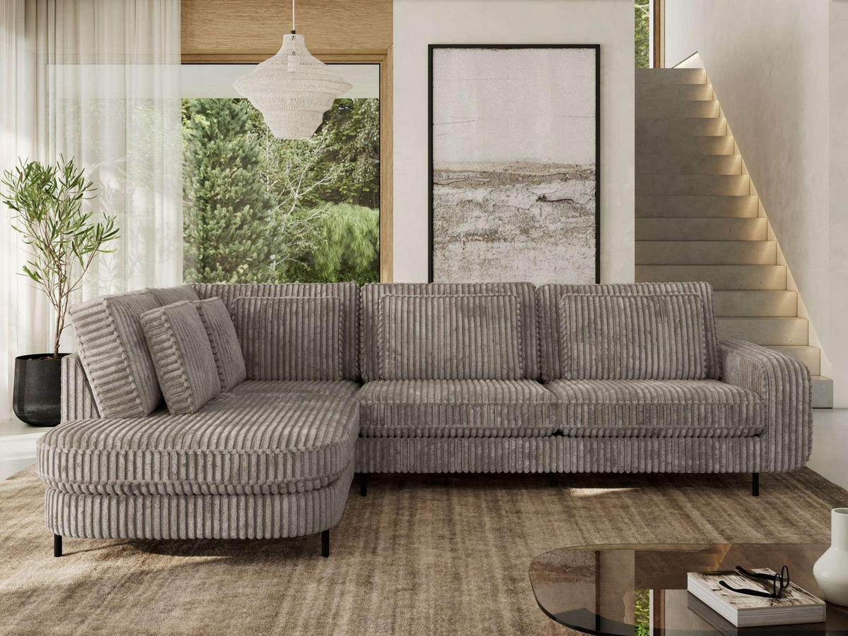 ROHOVÁ SEDAČKA CALENO L - Světle hnědá Manšestr - Pravá Strana - černá/světle hnědá, kov/textil (317/225cm) - MKS