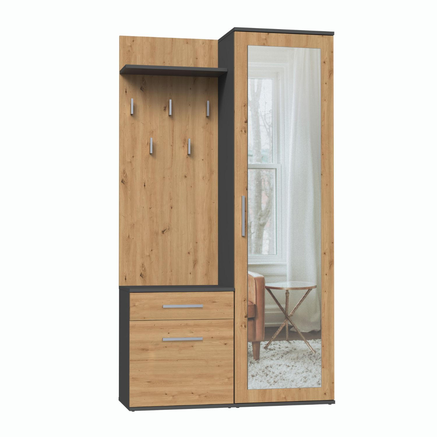 GARDEROBENSET Gustav (3-teilig) - Eichefarben/Anthrazit, Holzwerkstoff (50/180/35cm) - kommodly