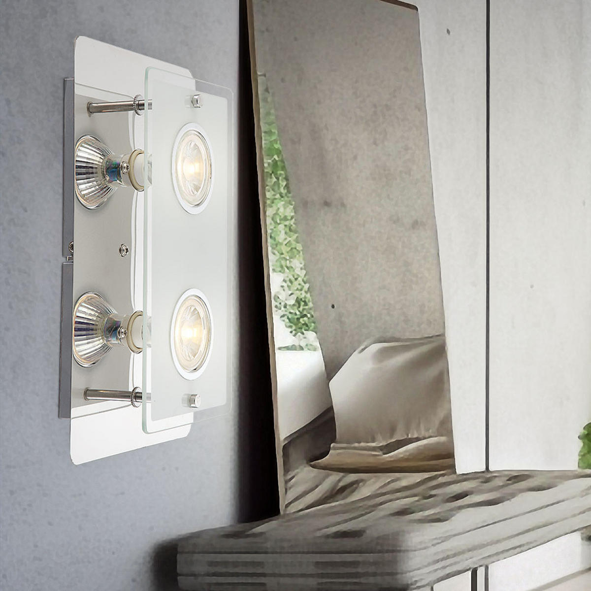 LED WANDLEUCHTE LION Glas Silber 2er Set - Silberfarben, Glas (7.4/16/7.4cm) - Globo Lighting