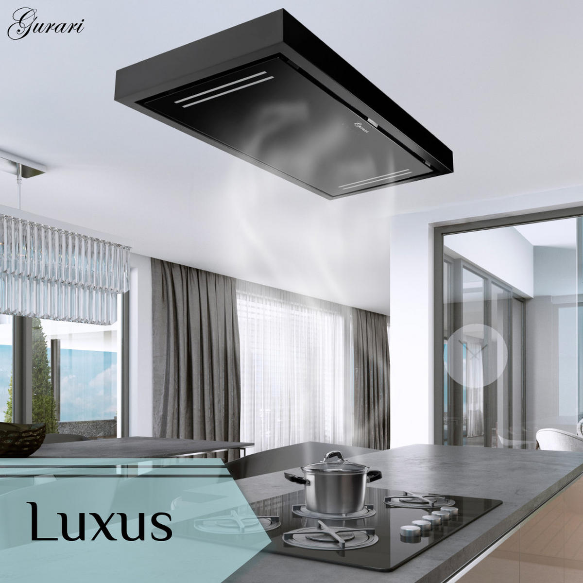 DUNSTABZUGSHAUBE GCH C 343 90 BL + Umluftset, 90 cm Schwarz Glas - Schwarz, Glas/Metall (90/17/60cm) - Gurari