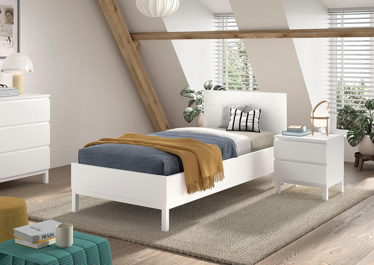 EINZELBETT Keely 90x200 mit Nachtkonsole weiß Kiefer massiv - Weiß, Holz (90/200cm) - 58aufmkessel