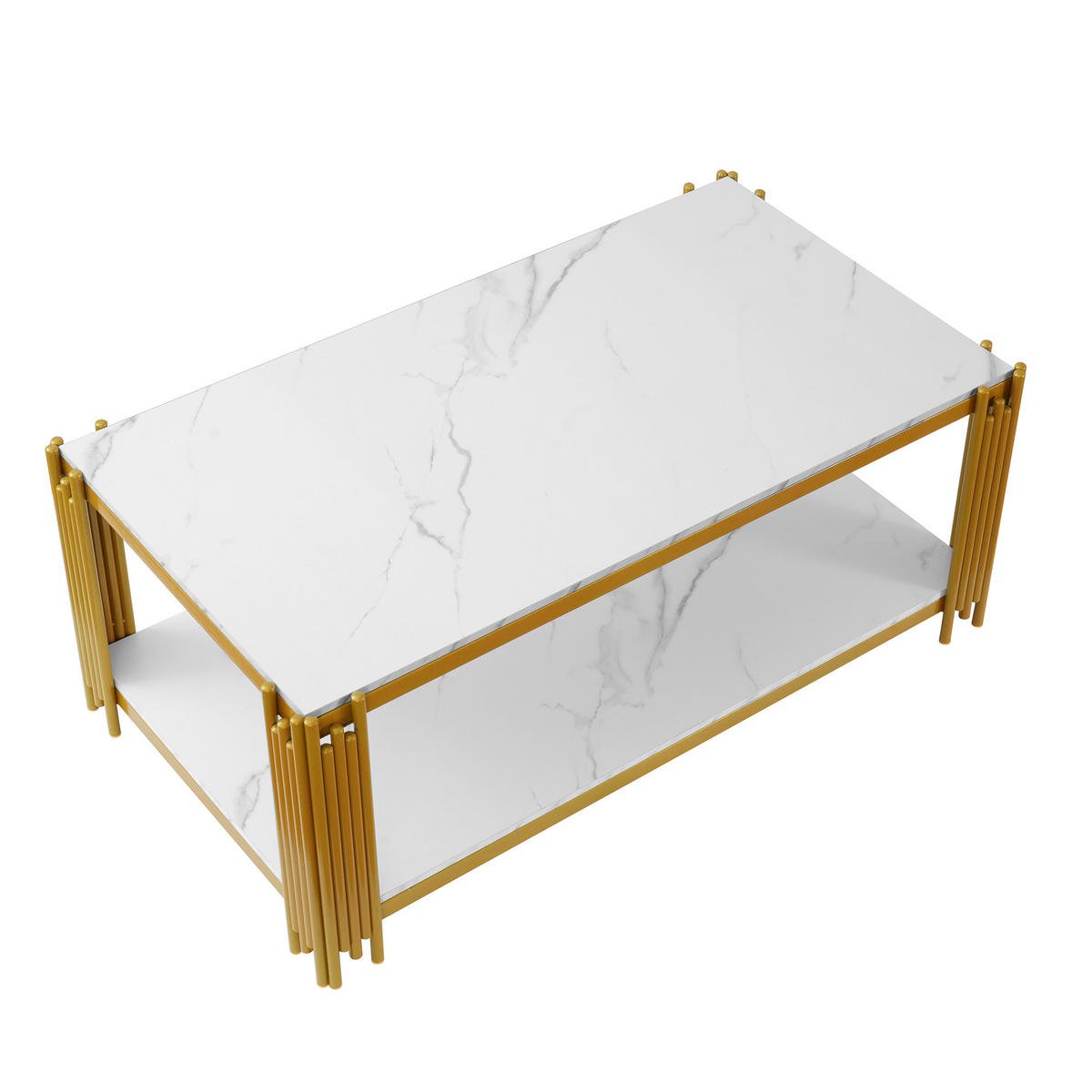 COUCHTISCH in Weiß-Gold Wohnzimmertisch mit Metallbeinen für Wohnzimmer, B140/T64/H46cm - Goldfarben/Weiß, Holzwerkstoff/Metall (64/114/46cm) - STILVORA