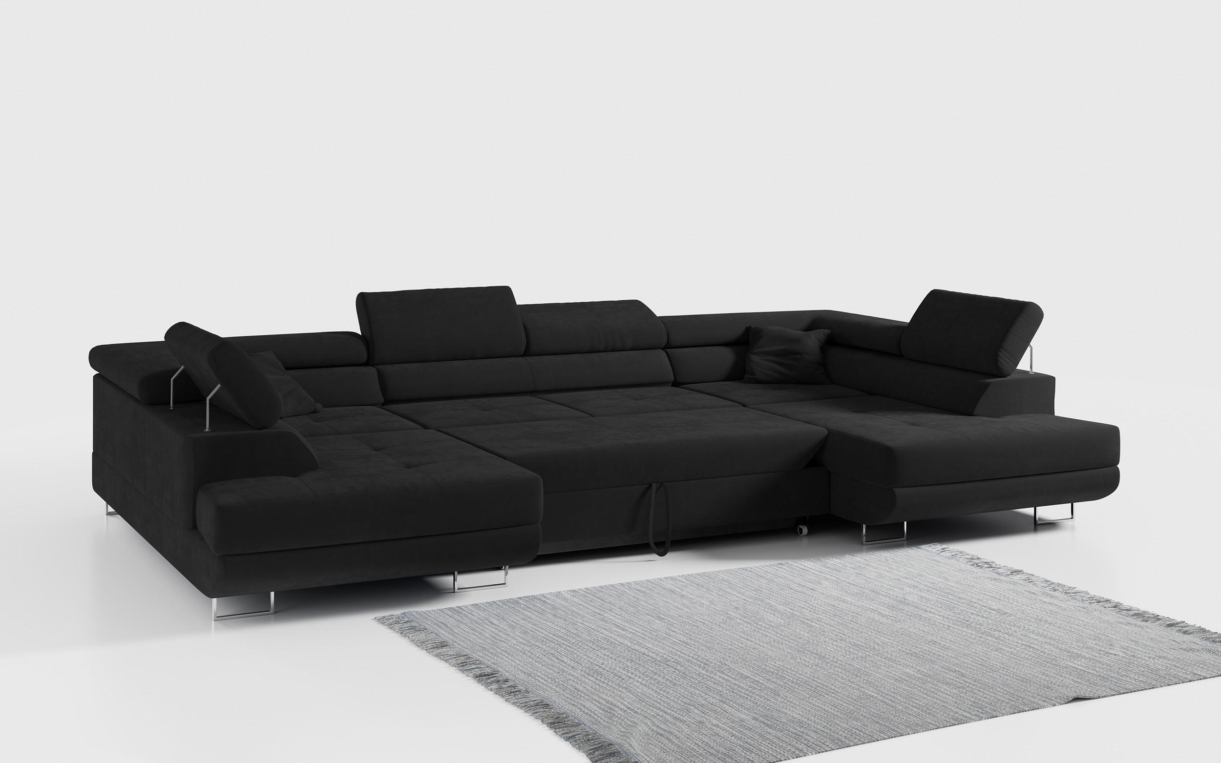Thumbnail - MKS Wohnlandschaft, Schwarz, Textil, 6-Sitzer, U-Form, 340x55x205 cm, Wohnzimmer, Sofas & Couches, Wohnlandschaften, Woh...