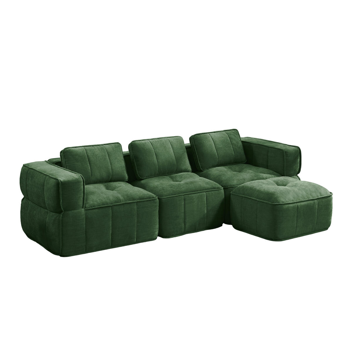 ECKSOFA 271/162/67 cm Grün mit 1 Fußhocker - Grün, Textil (271/162cm) - Oxeza