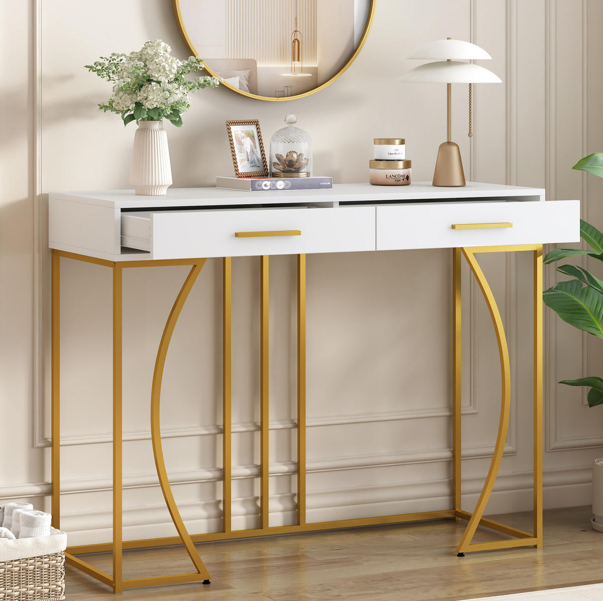 BEISTELLTISCH Weiß aus MDF mit Schublade - Weiß, Holzwerkstoff (110/32/85cm) - OKMYHOME