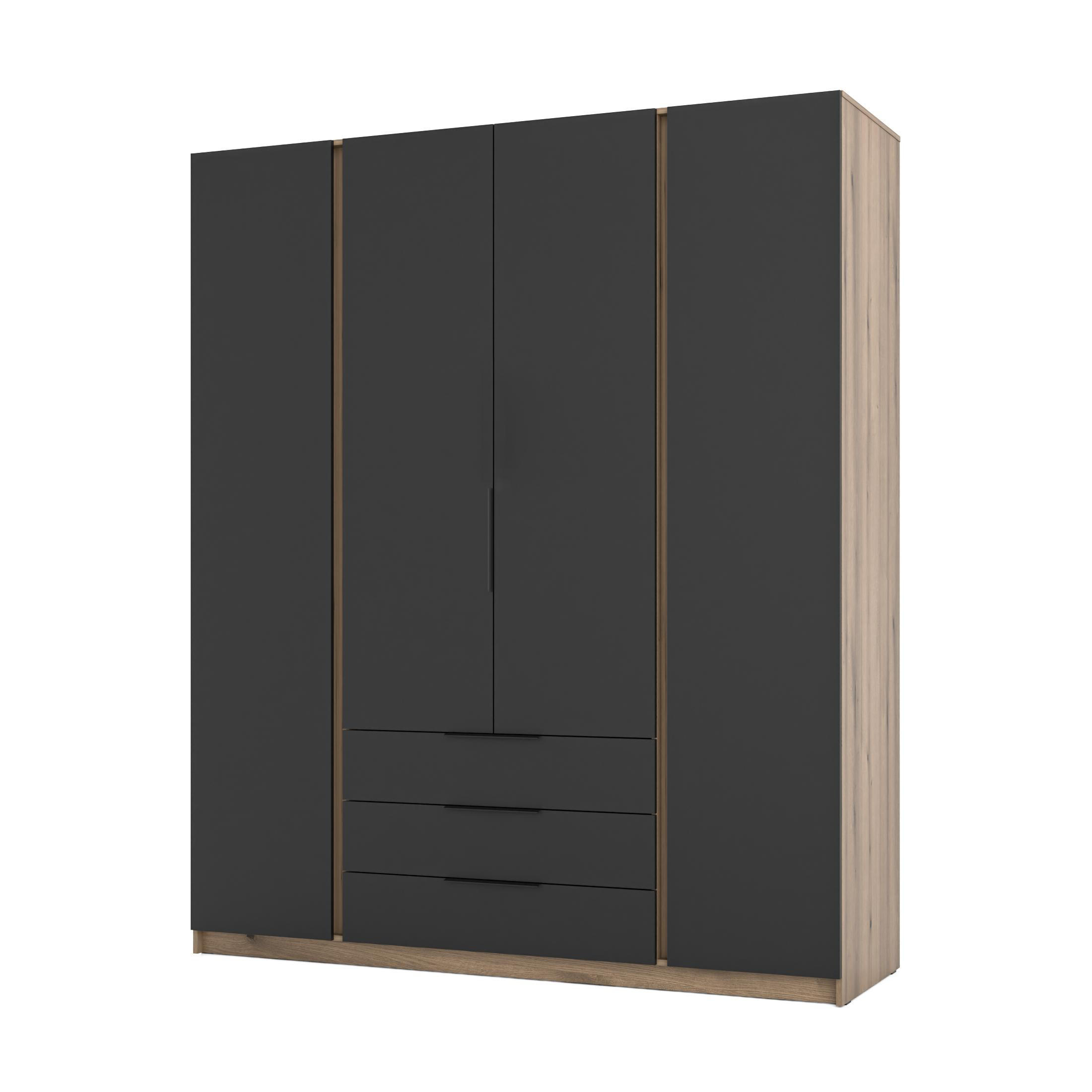 KLEIDERSCHRANK Nehir Eiche Evoke/Schwarz 200 cm - 4T3S Modern mit Schubladen - Eichefarben/Schwarz, Holzwerkstoff/Kunststoff (200/239/61.9cm) - AX Living