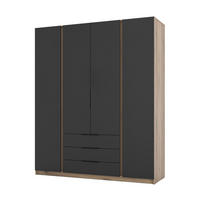 KLEIDERSCHRANK Nehir Eiche Evoke/Schwarz 200 cm - 4T3S Modern mit Schubladen - Eichefarben/Schwarz, Holzwerkstoff/Kunststoff (200/239/61.9cm) - AX Living