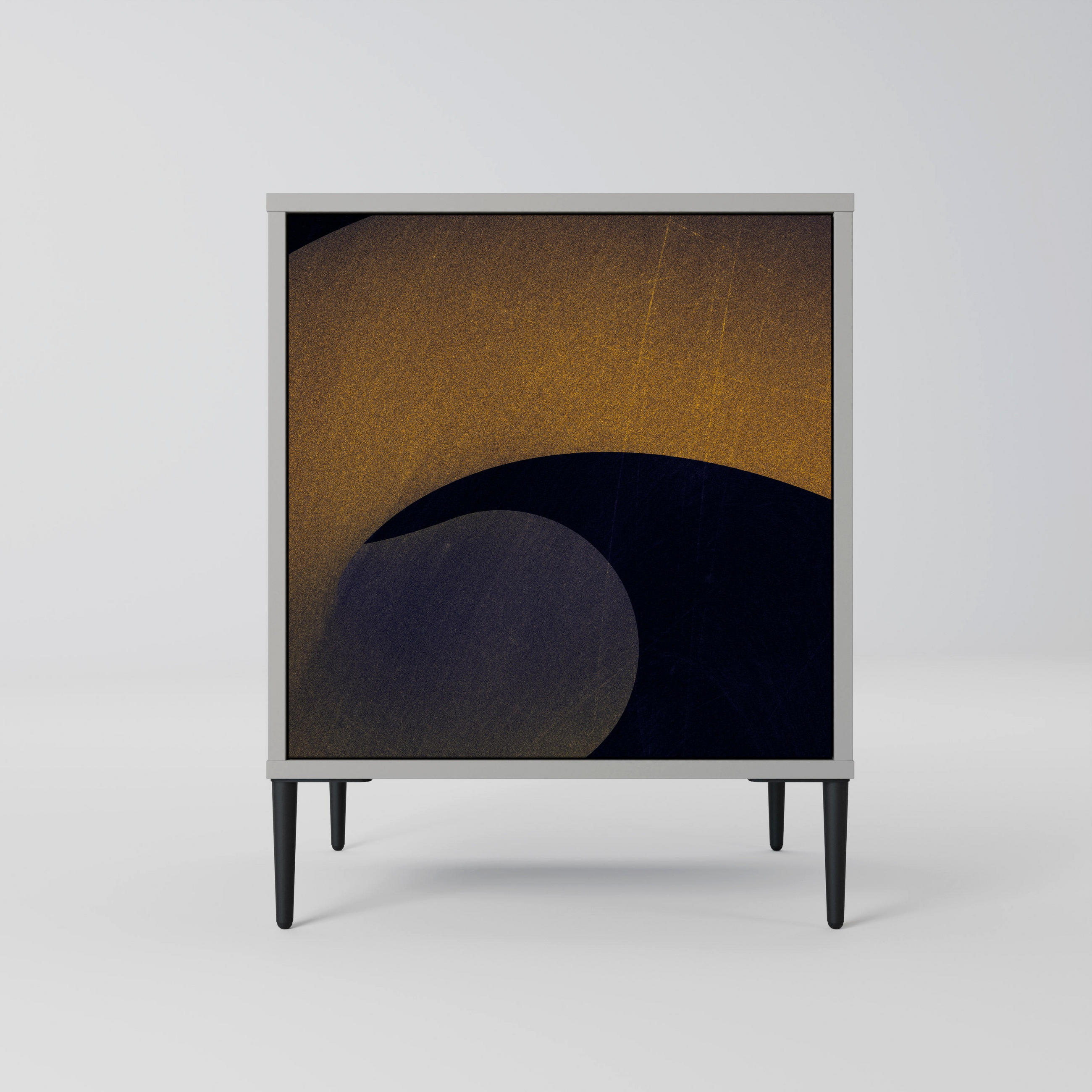 SIDEBOARD HOLLOW TIME, Grau, 57,5x42x72,5 cm, Schwarze Metallfüße - Multicolor/Schwarz, Holzwerkstoff/Metall (57.5/72.5/42cm) - SpaceRebels