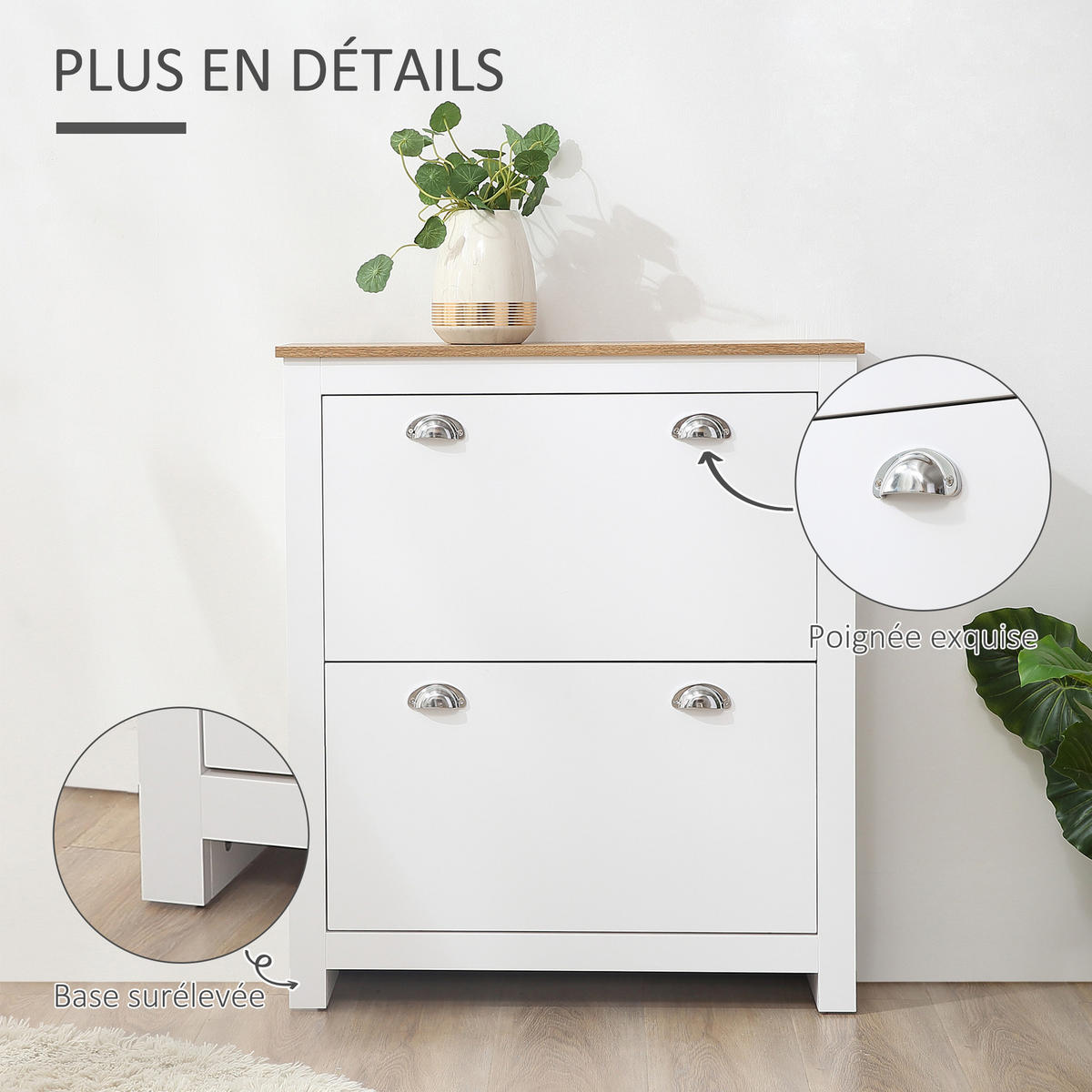 SCHUHSCHRANK DE-14976 2 Klapp-Schubladen mit verstellbaren Böden Weiß - Weiß, Holzwerkstoff (79/90.5/23cm) - ComfortXL