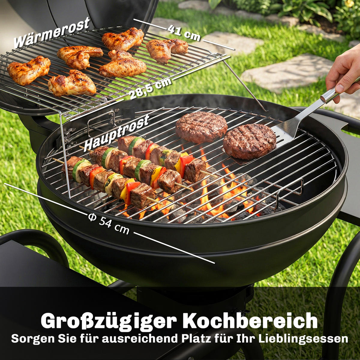 HOLZKOHLEGRILL mit Seitentischen Metall Schwarz - Schwarz, Metall (63.5/106.5/129cm) - Outsunny