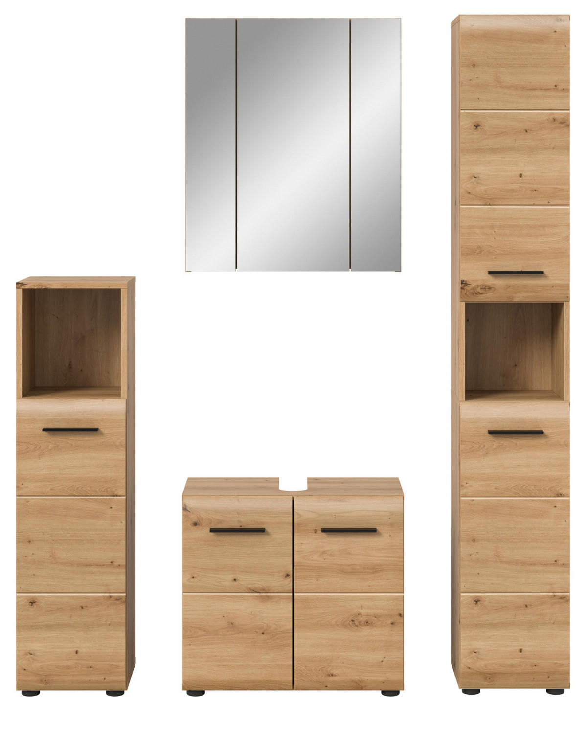 BADMÖBEL-SET 4-teilig in Artisan Eiche, Badkombination 150 x 185 cm, Cover - Schwarz/Eiche Artisan, Glas/Holzwerkstoff (150/185/30cm) - Inn.Furn