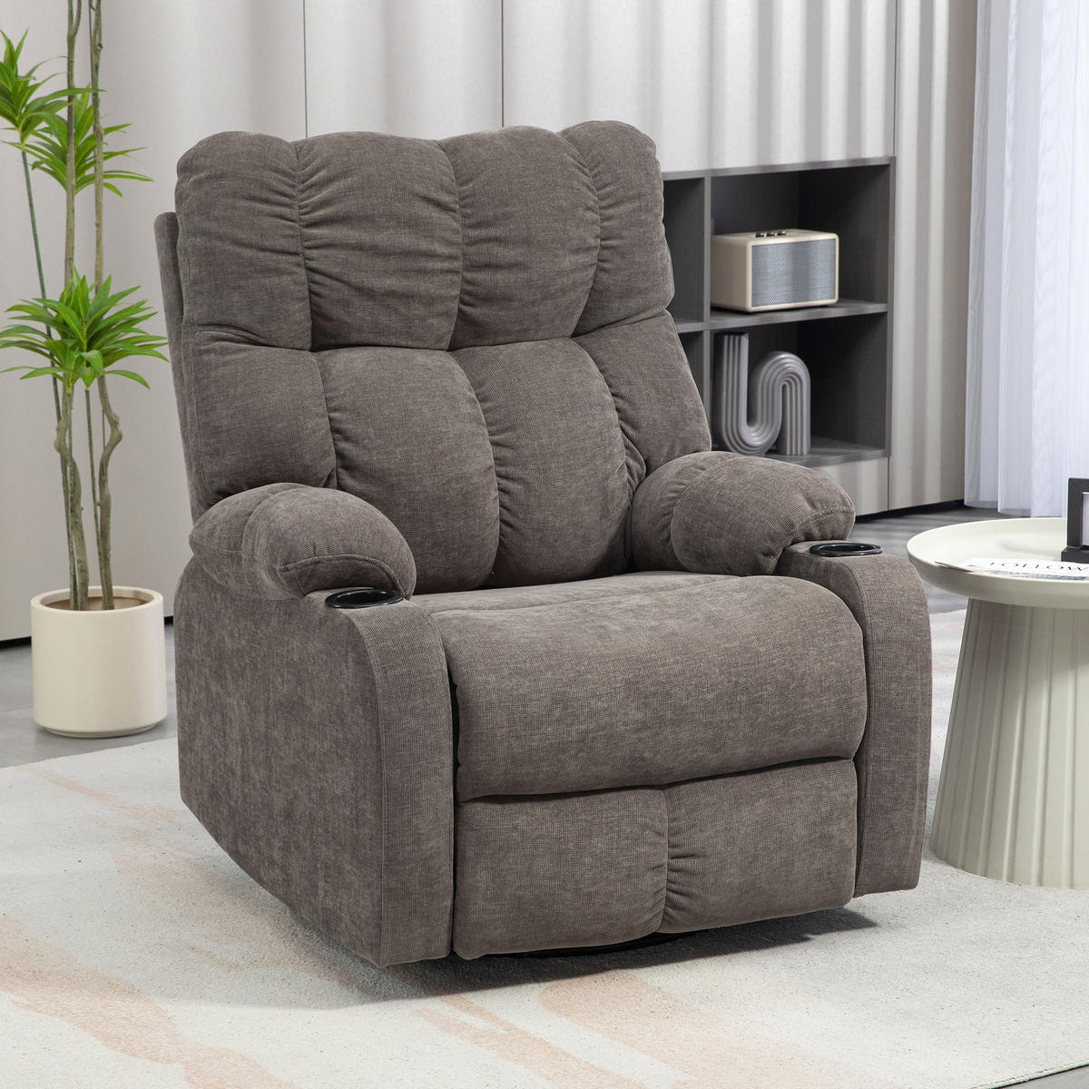 RELAXSESSEL Drehbar Fernsehsessel mit Liegefunktion, Schaukelfunktion Hellbraun - Hellbraun/Schwarz, Textil (96/108/88cm) - HOMCOM