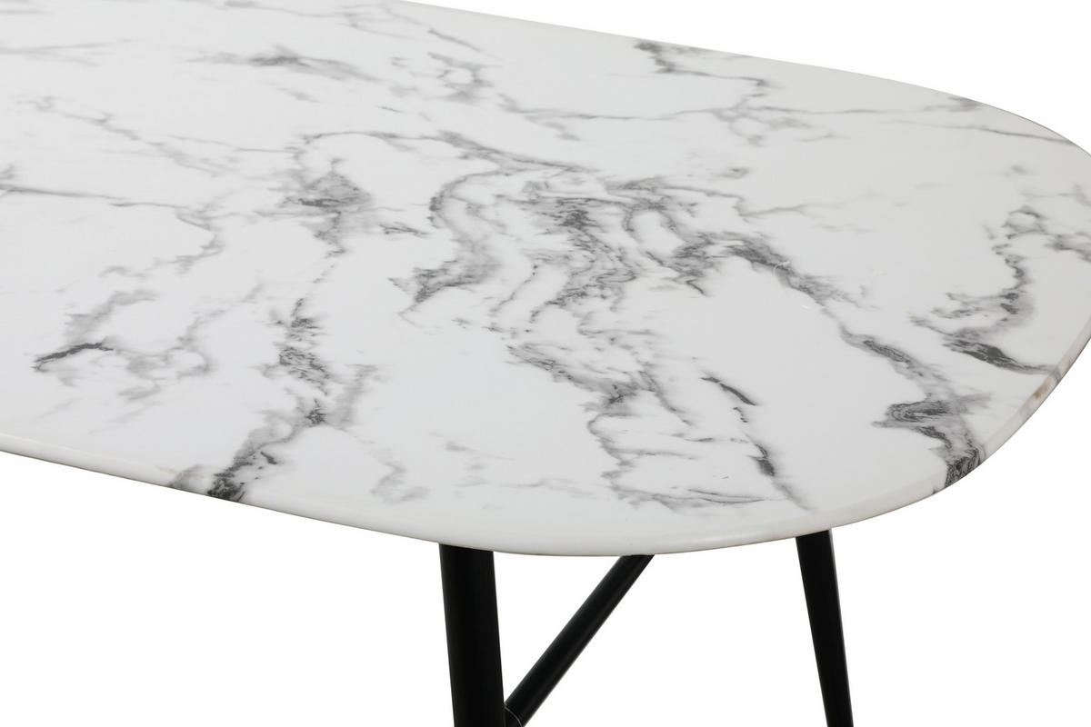 ESSZIMMERTISCH LARS - 160x90 cm - Platte Glas in Marmoroptik, Gestell pulverbeschichtetes Metall - Weiß, Metall (90/160/77cm) - TPFLiving