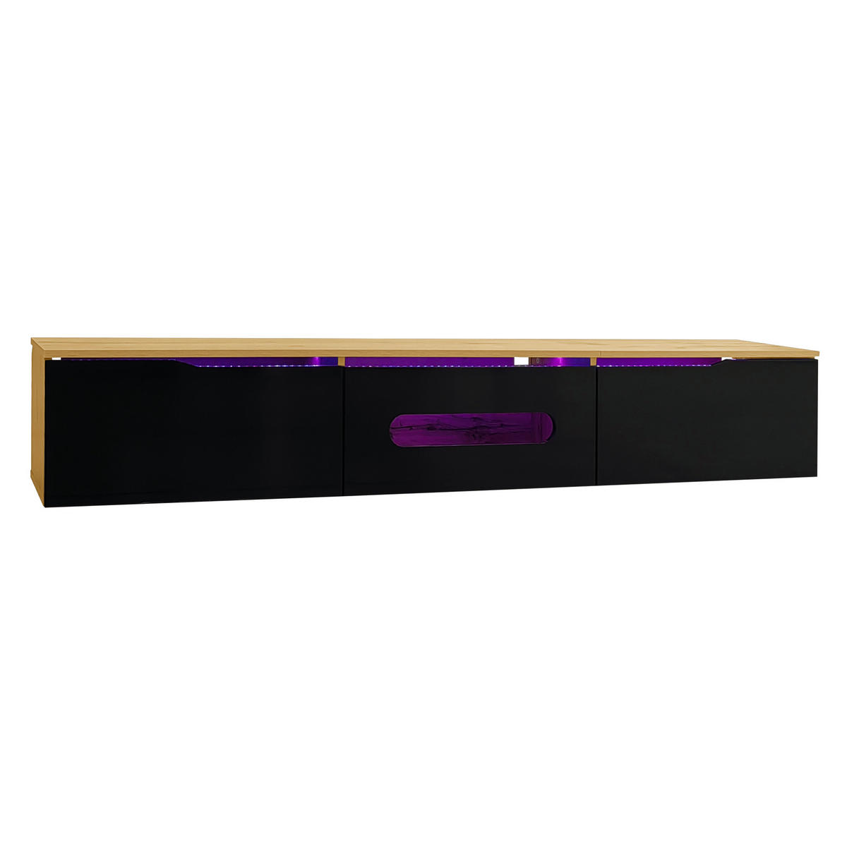 TV ormarić 180/35/30 cm crni u dekoru drva od MDF-a i iverice s LED rasvjetom i tihim zatvaranjem - crna, drvni materijal (180/30/35cm) - OKWISH
