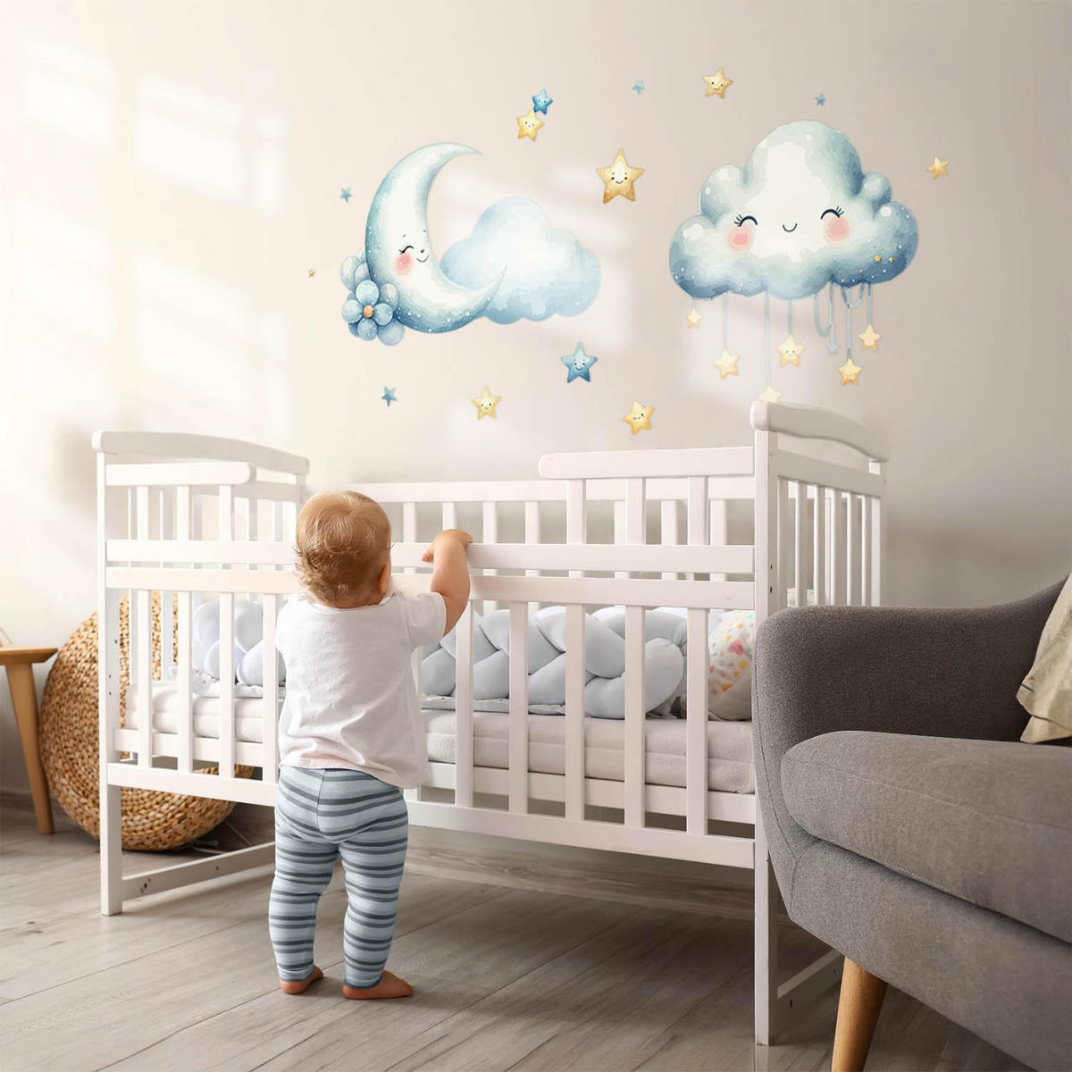 WANDAUFKLEBER 130x131cm - Fröhlicher Himmel mit Wolken - Multicolor, Kunststoff (130/131/0.1cm) - Wallfluent