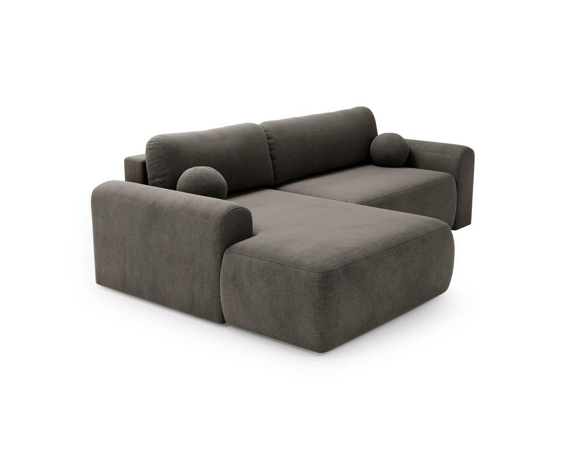 ECKSOFA Aurora Grau, mit Schlaffunktion in Vena Stoff, linke seite - Grau, Holzwerkstoff/Textil (257/177cm) - Bettso