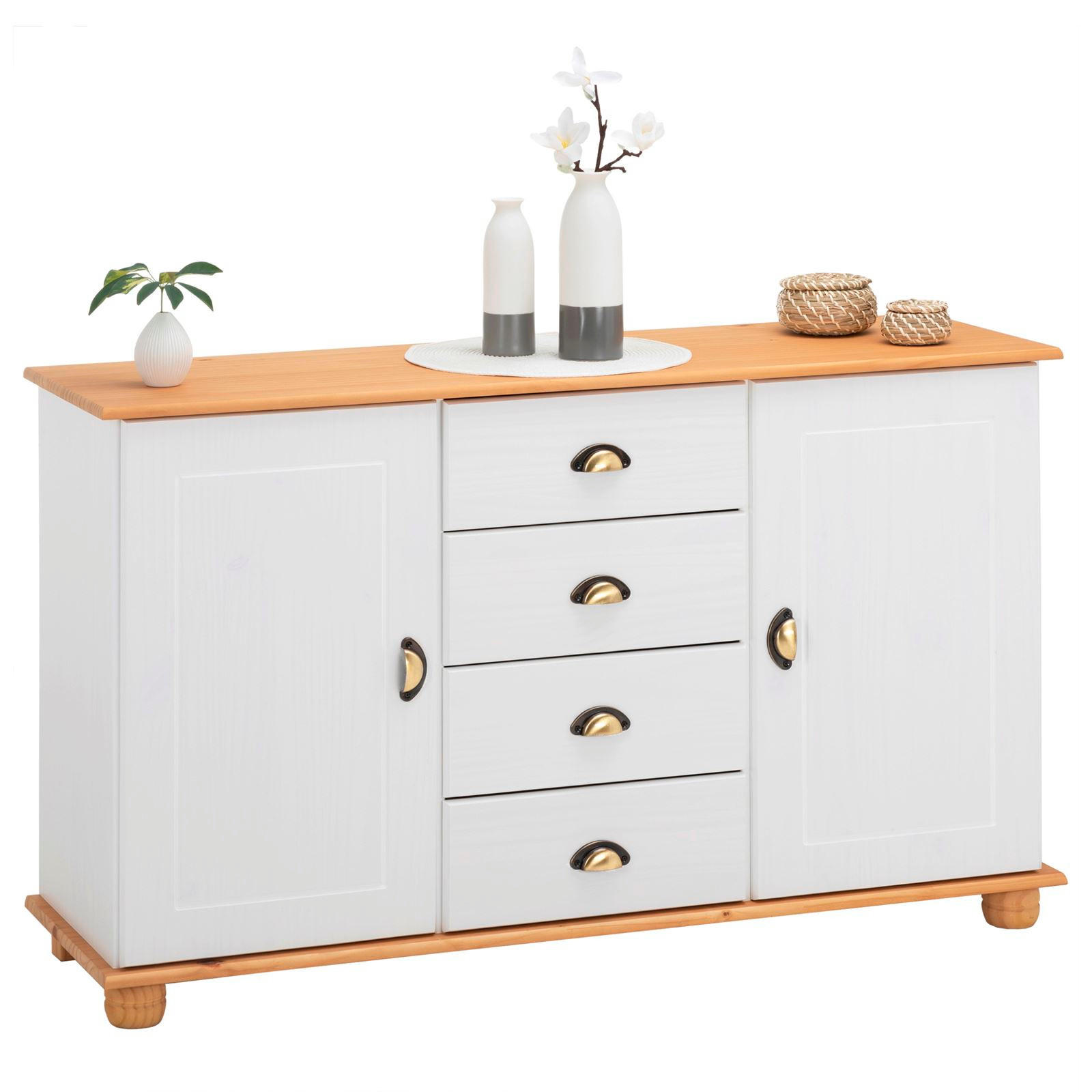 APOTHEKERKOMMODE COLMAR - Weiß/Braun, Holz (133/79/39cm) - IDIMEX