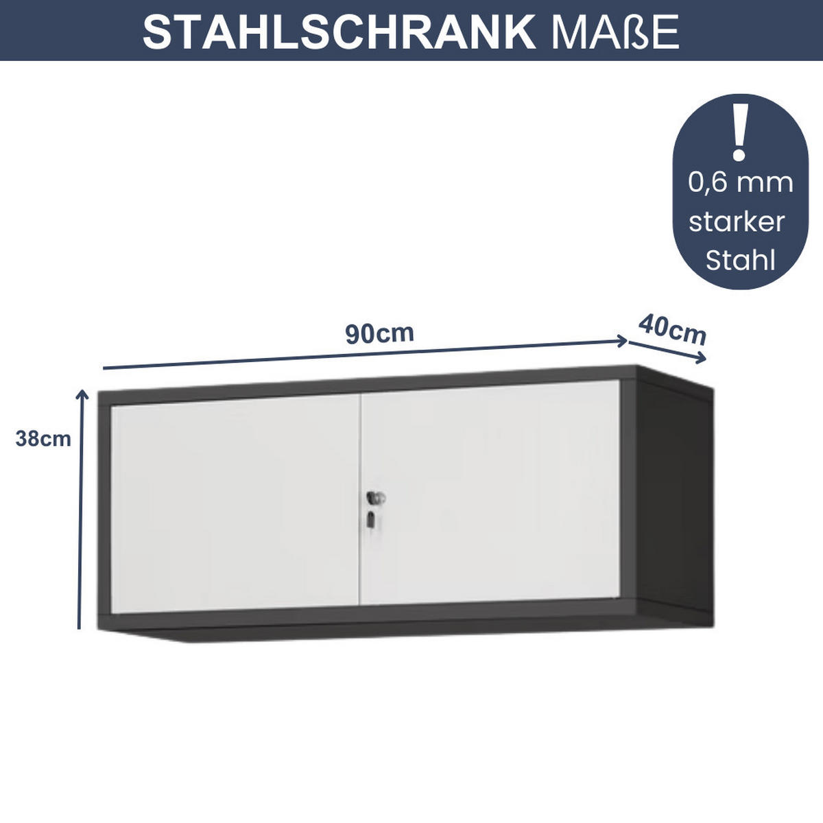 SCHRANKERWEITERUNG Aktenschrank mit 2 Flügeltüren 38x90x40cm Anthrazit-Weiß - Anthrazit, Metall (90/38/40cm) - DELUKE
