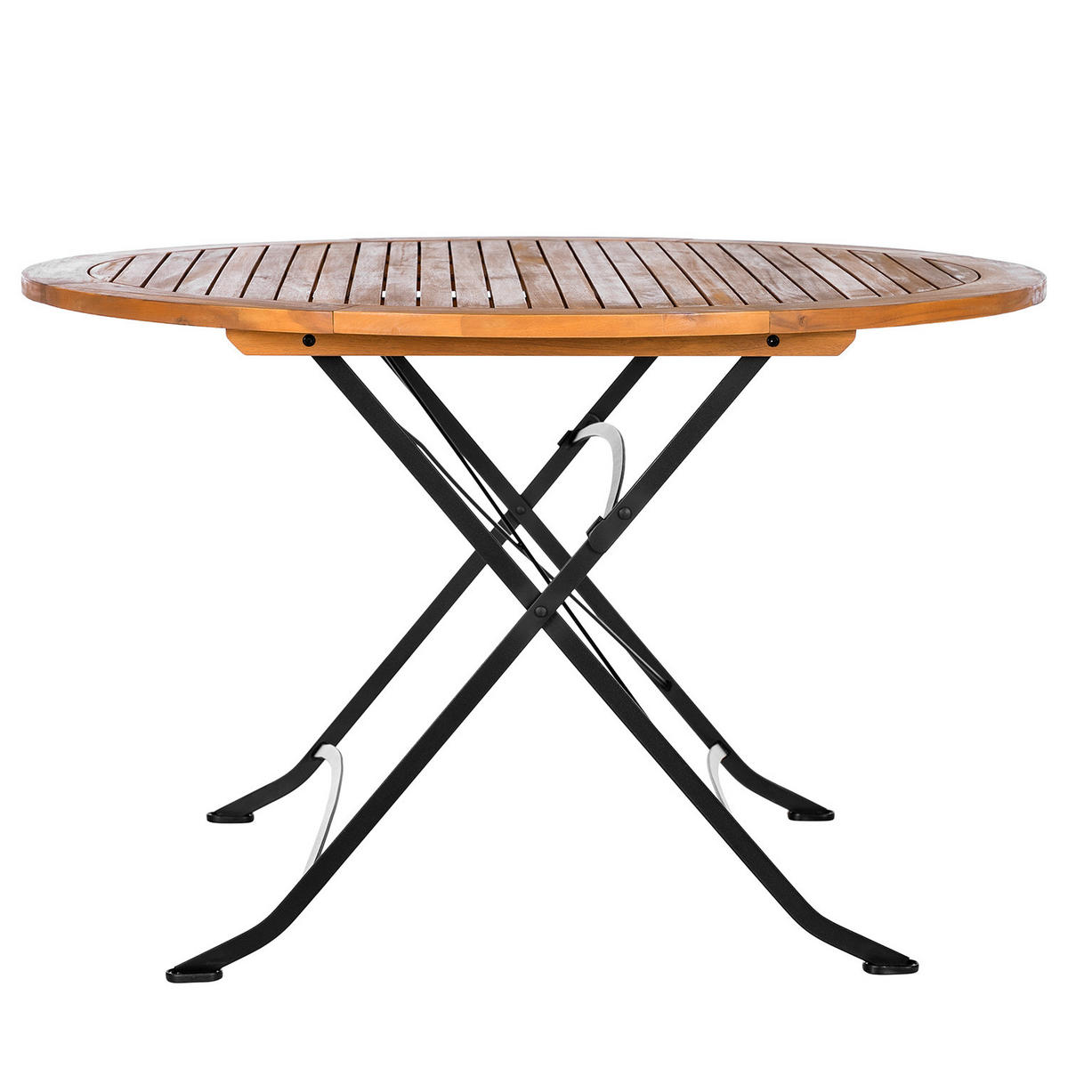 GARTENTISCH - Rund - Akazie massiv / Stahl - Braun / Schwarz - Schwarz/Braun, Holz/Metall (120/120/75cm) - home24