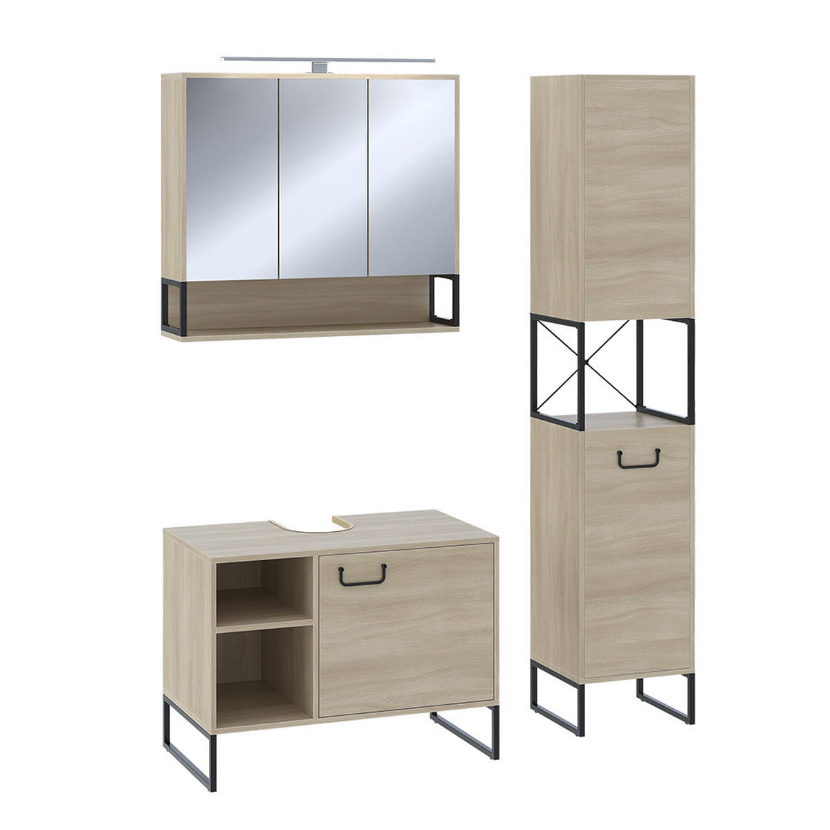 BADMÖBEL-SET Vionna Eiche/Schwarz 3 Teile - Eichefarben/Schwarz, Holzwerkstoff (80/60/45.5cm) - Vicco