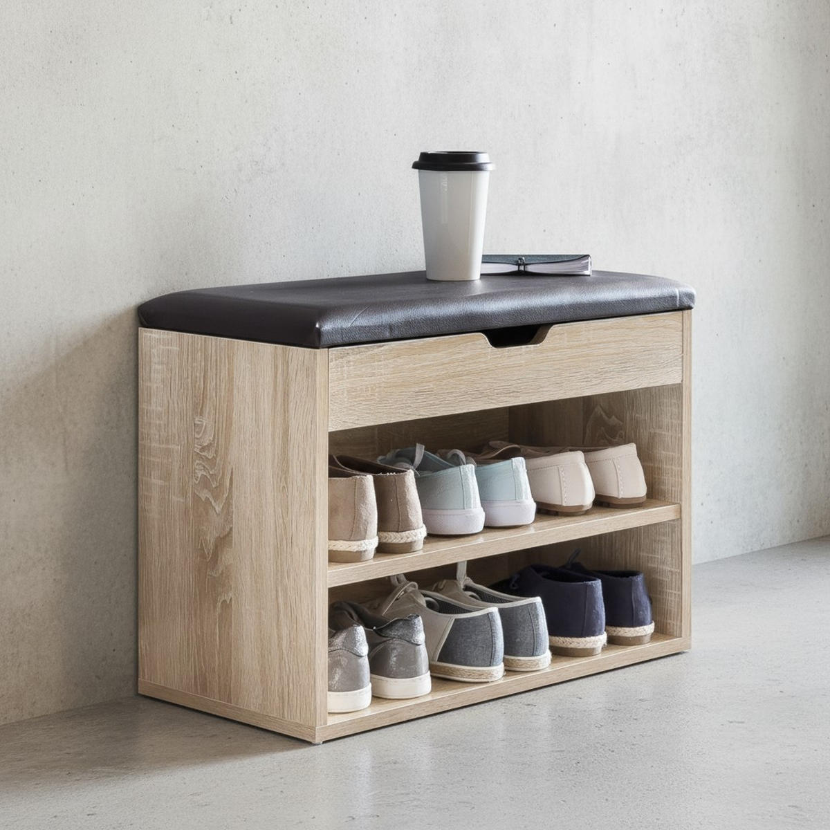 SCHUHBANK gepolstert mit Stauraum, Beige 60x30x40 cm - Beige/Schwarz, Holz/Textil (60/40/30cm) - KADIMA DESIGN