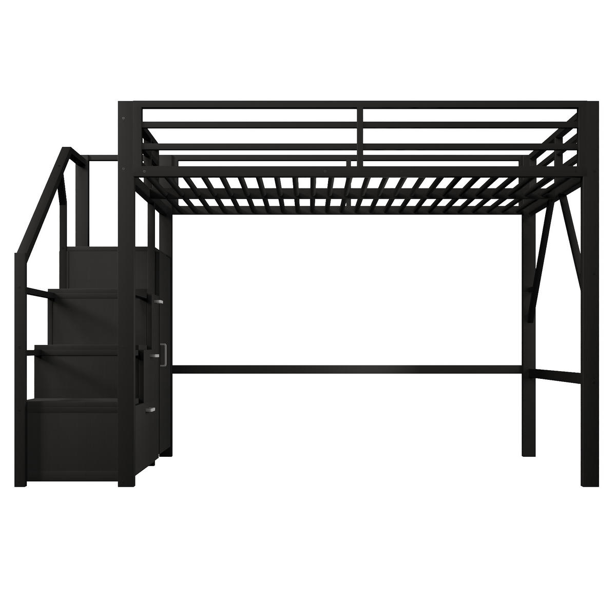 HOCHBETT mit Kleiderschrank und LED 140x200 cm Metall Schwarz - Schwarz, Metall (140/200cm) - Meubliv