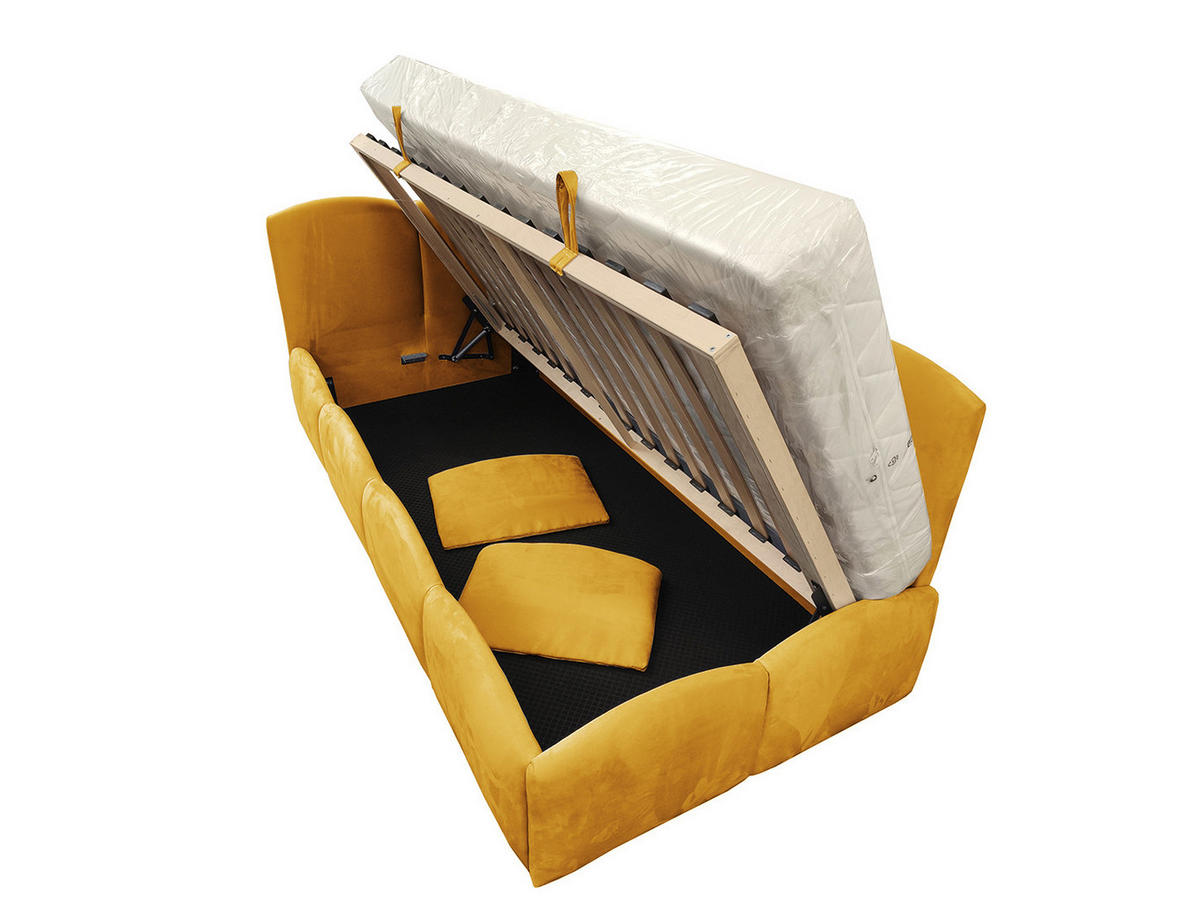 KINDERBETT TIM 90x200 rechts Honigfarbe mit Bettkasten & Rausfallschutz - Honig, Textil (90/200cm) - KS Home Concept