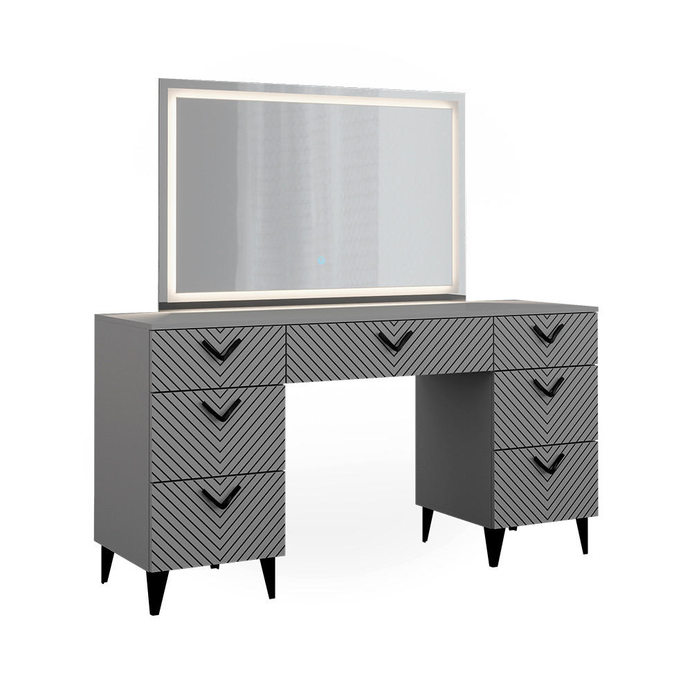 SCHMINKTISCH Anett Grau 150 cm mit LED-Spiegel - Grau, Holzwerkstoff (150/78.1/45cm) - Vicco