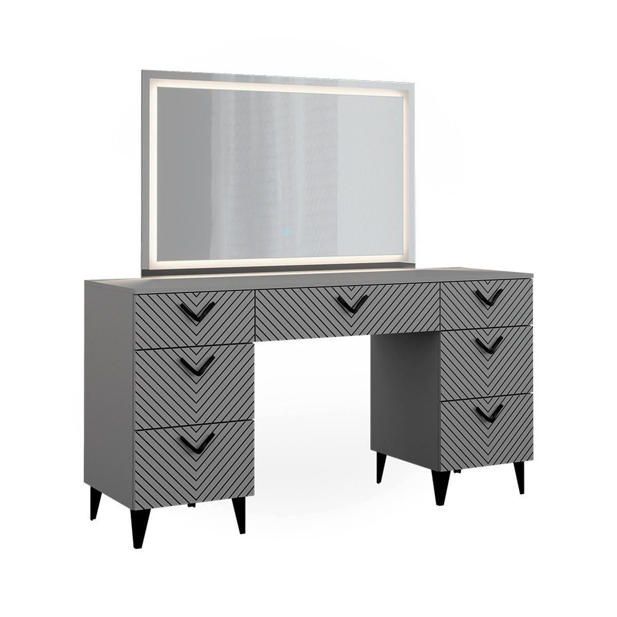 SCHMINKTISCH Anett Grau 150 cm mit LED-Spiegel - Grau, Holzwerkstoff (150/78.1/45cm) - Vicco
