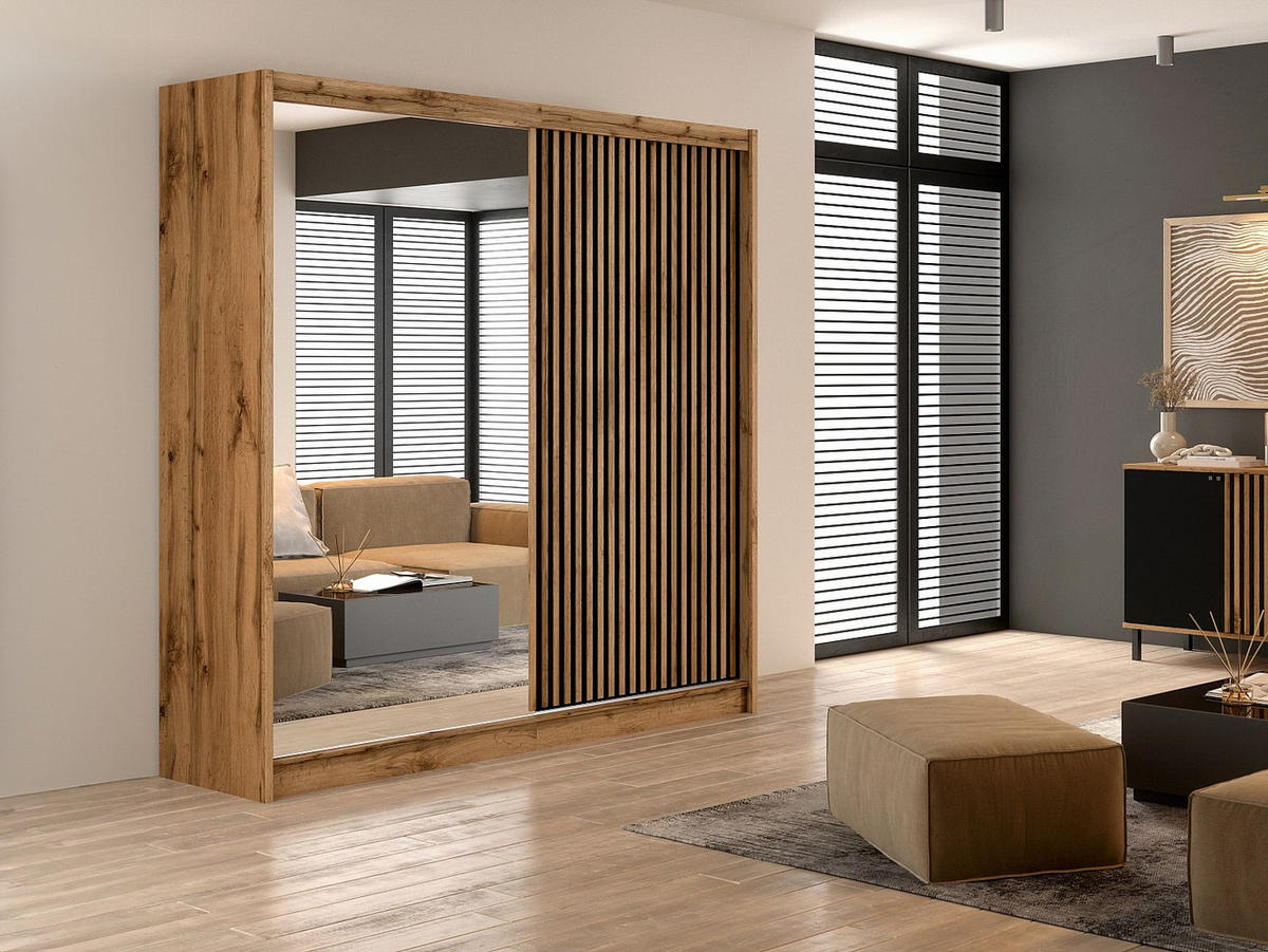 KLEIDERSCHRANK - 203 cm x 60.5 cm - Holz, Platte - Naturfarben Hell CALOWI - Naturfarben, Holz (203/215/60.5cm) - Vente-Unique