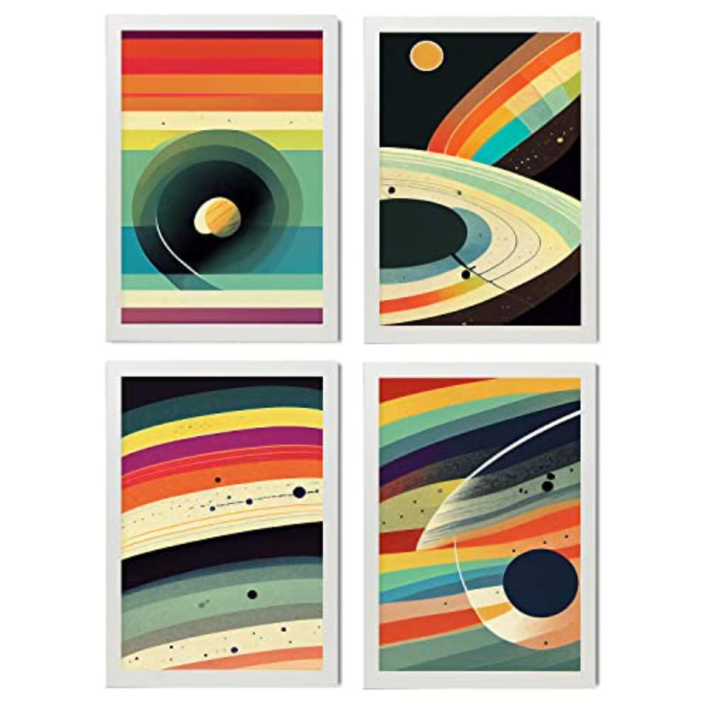 POSTER Set mit 4 Abstrakt Kurve Moderne Galaxien A3 Weißer Rahmen - Weiß, Papier (29.7/3cm) - Nacnic