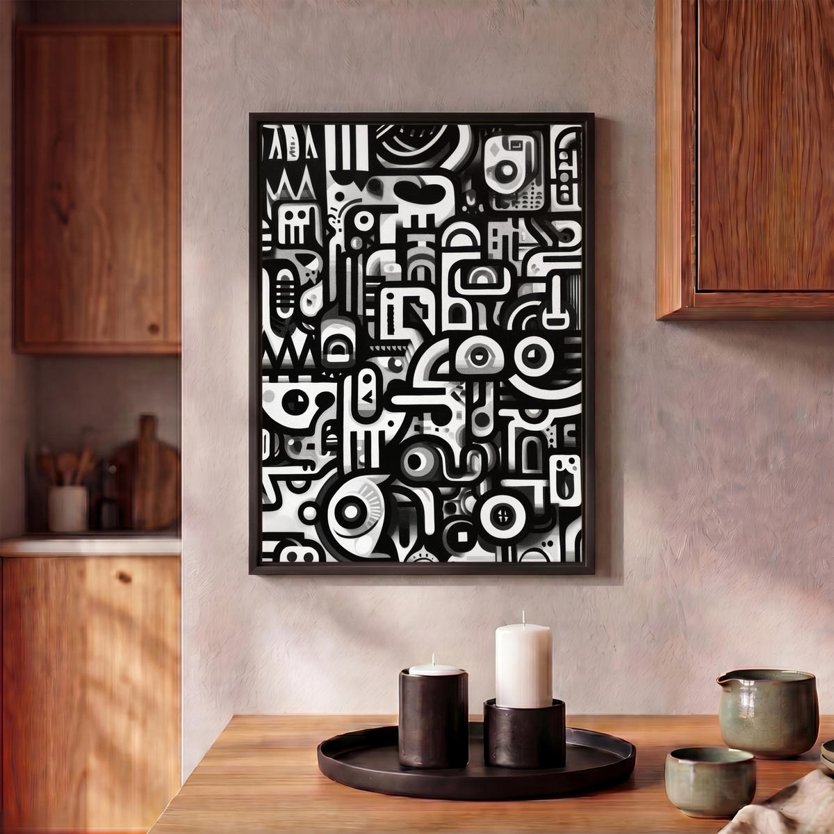 LEINWAND Bilder mit Rahmen - Symbole - Abstrakt - Grafik - Schwarz - 30x40 - Schwarz, Textil (30/40cm) - MuchoWow