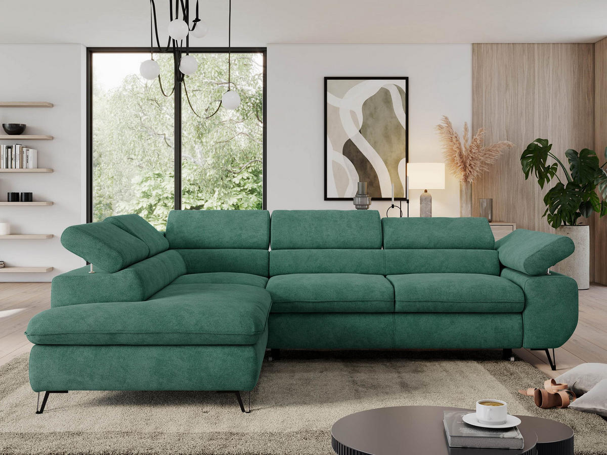 ECKSOFA PEDRO L Grün Struktur - Links Seite - Schwarz/Grün, Textil/Metall (208/273cm) - MKS
