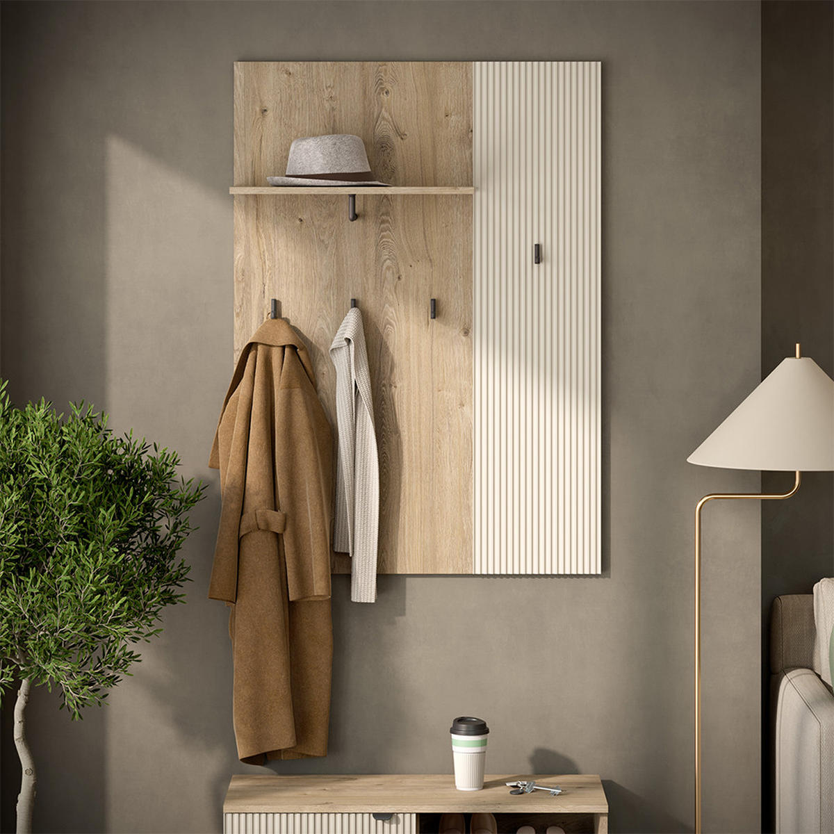 WANDGARDEROBE Puerto, Eiche/Cashmere, 86 x 120 cm - Kaschmir/Eichefarben, Holzwerkstoff (86/120/21.6cm) - Vicco