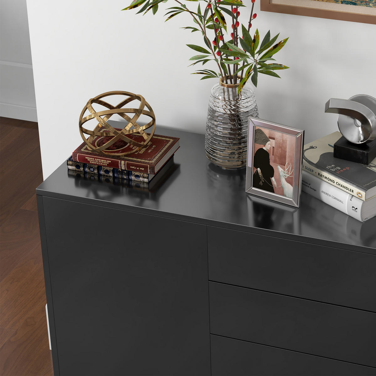 SIDEBOARD DE-11109 2 Schubladen Schwarz Hochglanz - Schwarz, Holzwerkstoff (79/74/36cm) - ComfortXL
