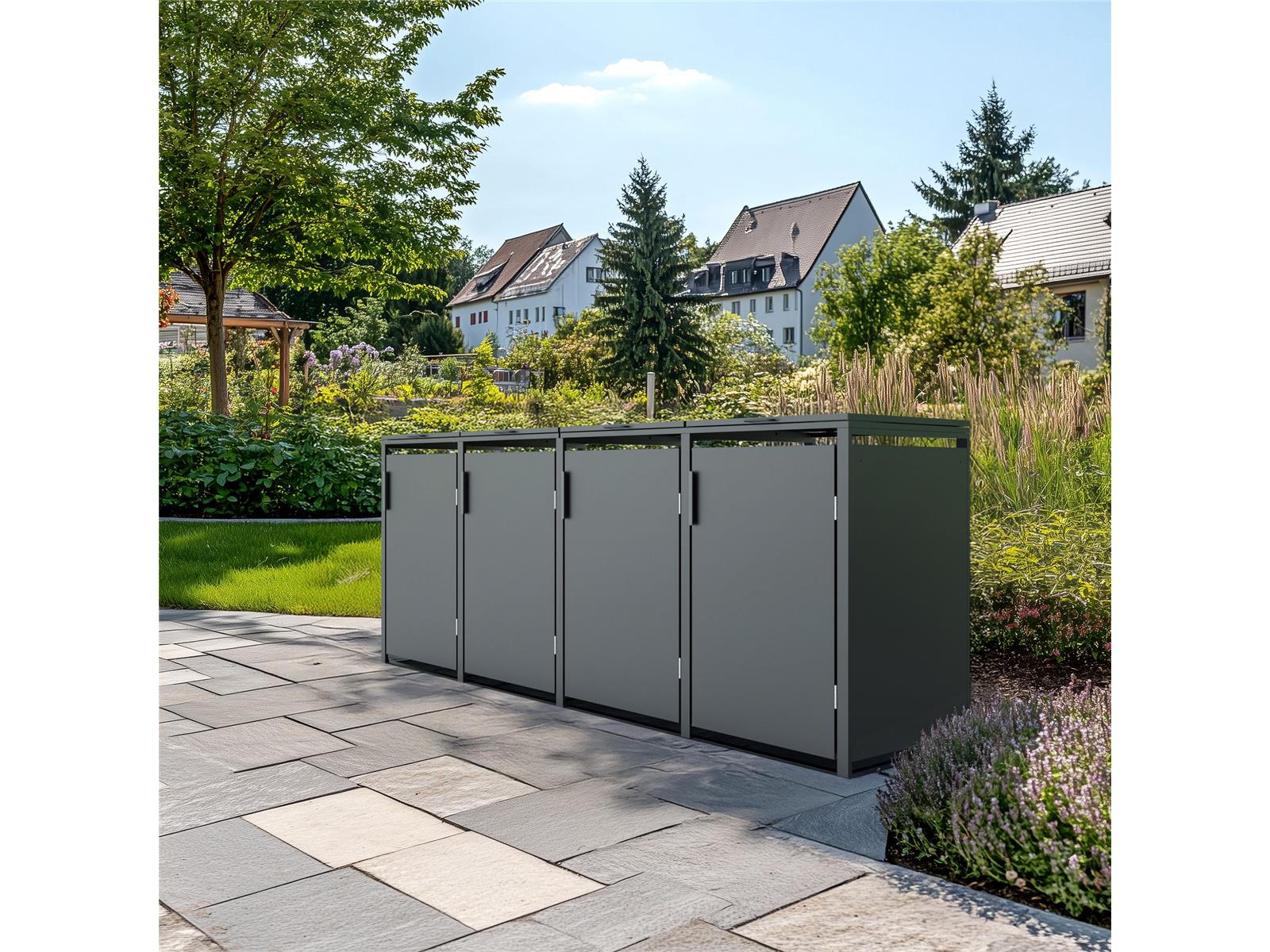 MÜLLTONNENBOX 4er, 265x80x116cm, Stahl, anthrazit - Grau, Kunststoff (80/175/120cm) - Plats Outdoor solution