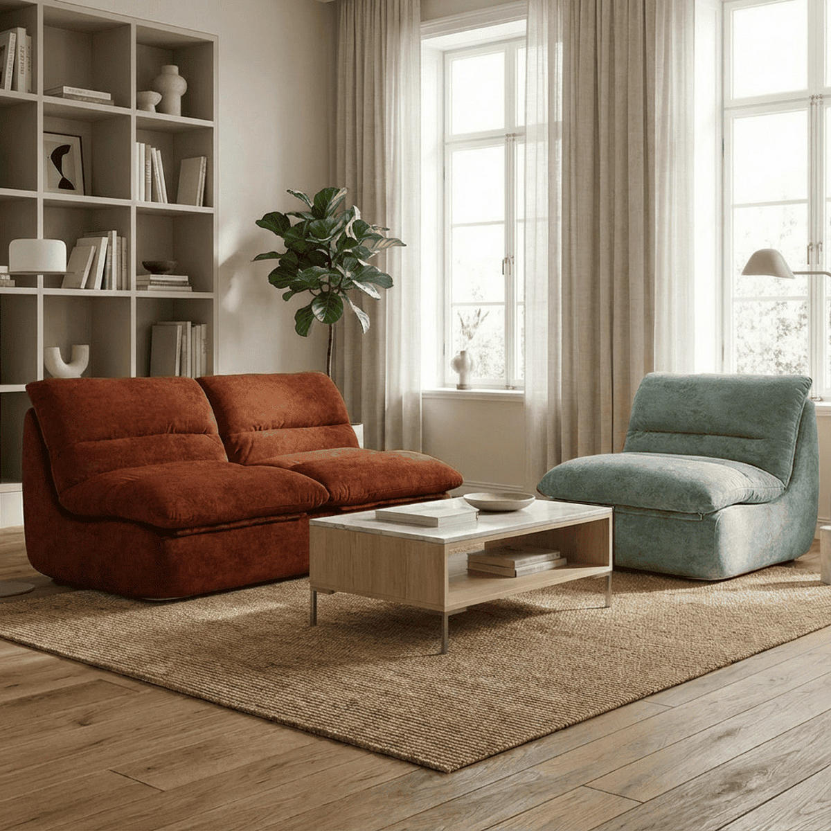 SITZGARNITUR Nuvia Sofa und Sessel Schokolade und Salbei - Salbeigrün/Dunkelbraun, Textil (160/73/100cm) - COCO Living