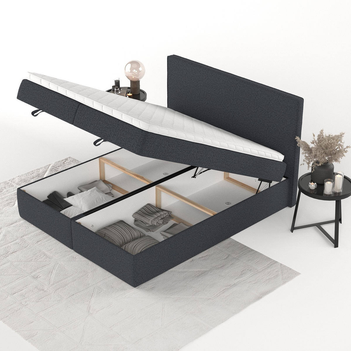 BOXBETT Velma 200/200 cm Anthrazit im Riva Stoff - Anthrazit/Schwarz, Holz/Holzwerkstoff (200/200cm) - AltaBeds