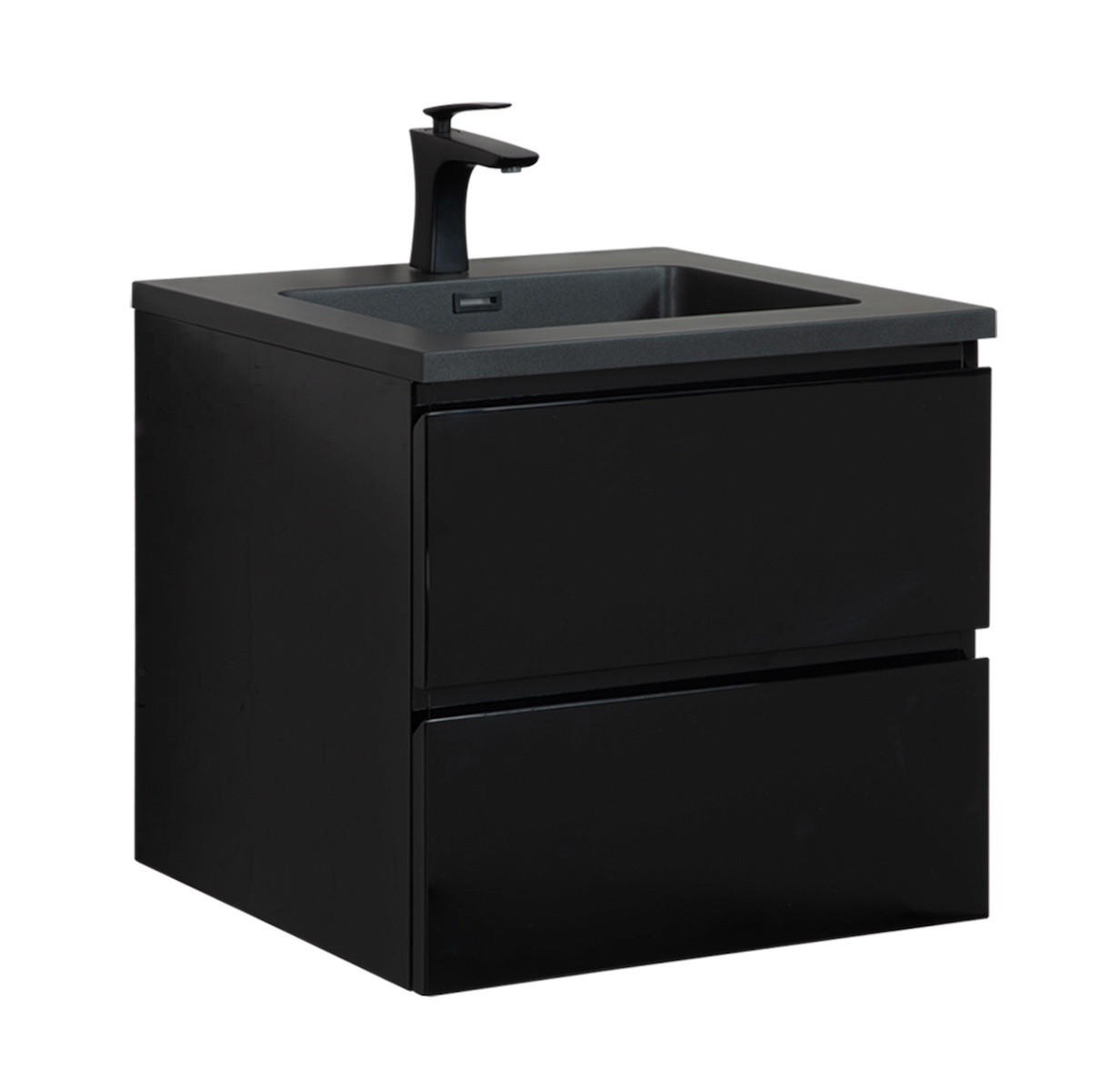 WASCHTISCHKOMBI Angela 2 Teile - Schwarz Matt Mit Schwarzem Waschbecken - 60 x 48 x 52 cm - Schwarz, Holz (60/52/48cm) - Badplaats