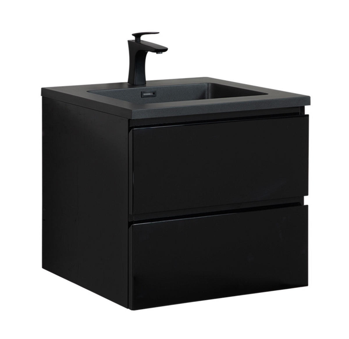 WASCHTISCHKOMBI Angela 2 Teile - Schwarz Matt Mit Schwarzem Waschbecken - 60 x 48 x 52 cm - Schwarz, Holz (60/52/48cm) - Badplaats