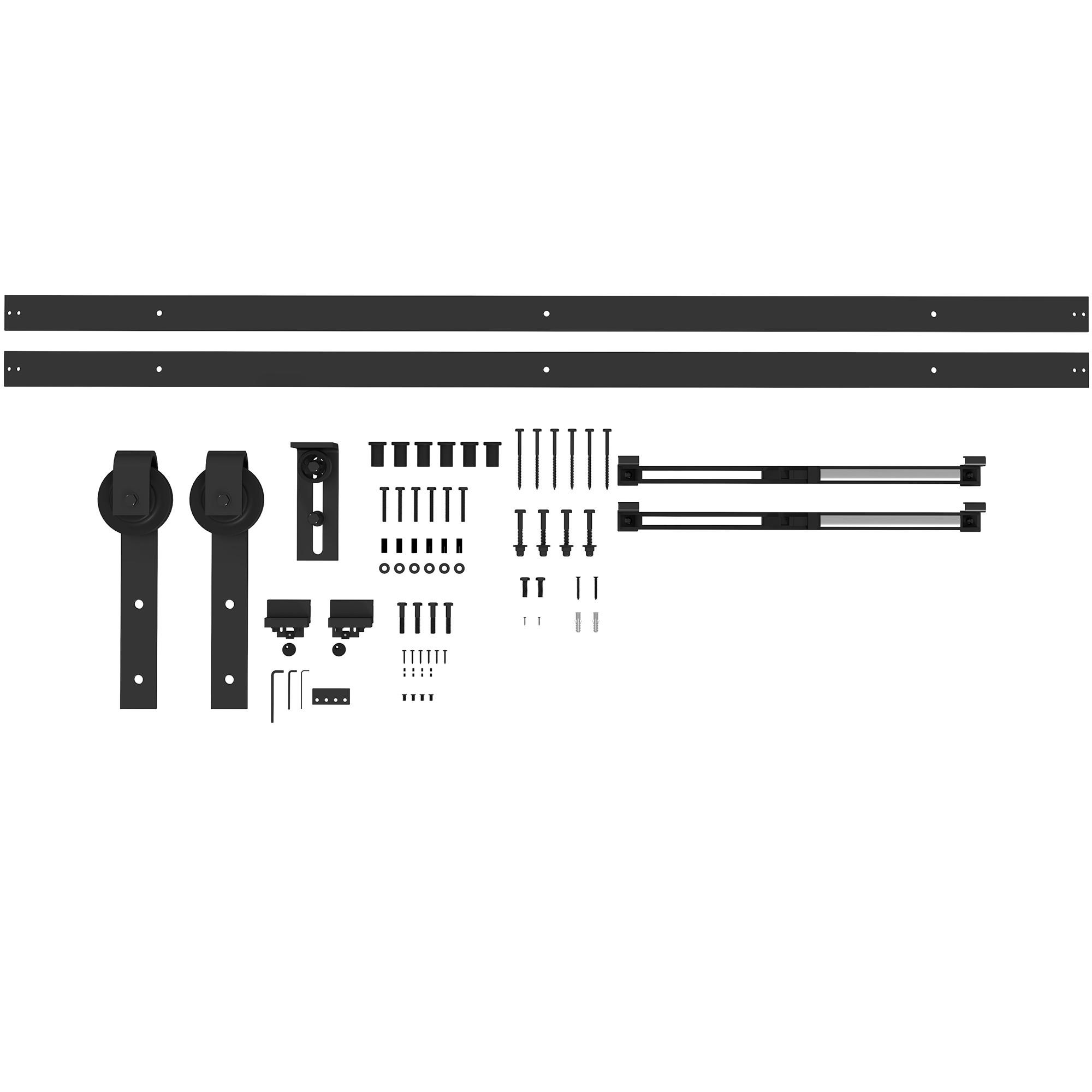 SCHIEBETÜREN-BESCHLAGSATZ, 244 cm Komplett-Set mit Schienen, Rollen, Anti-Sprung-Vorrichtungen, Türstopper, Schwarz - Schwarz, Metall (0.5/4/244cm) - HOMCOM