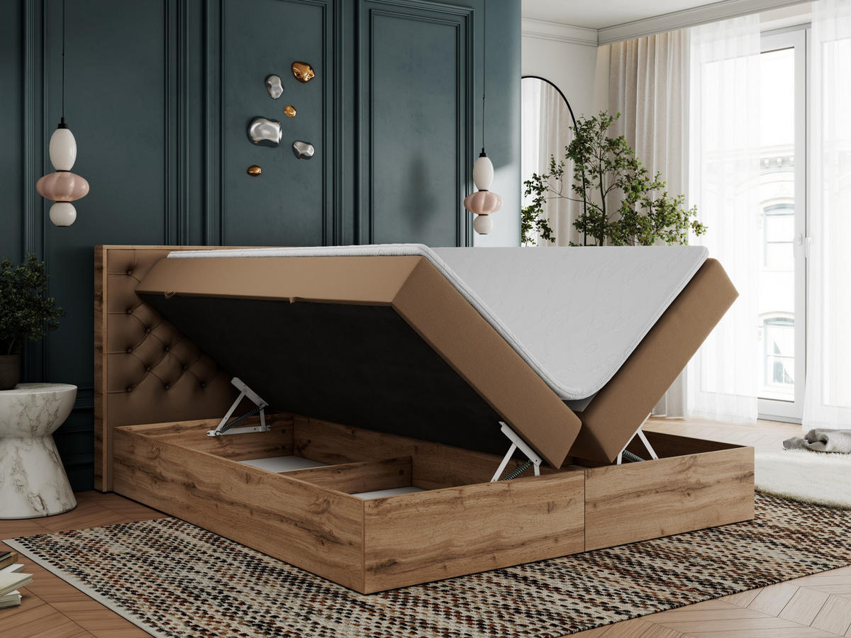 BOXBETT ALBERO 3 - 180/200 Braun Kunstleder - H3 - Braun, Holz/Textil (180/200cm) - MKS