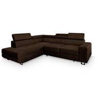 ECKSOFA NOLA L-S Braun Velours-Stoff mit Schlaffunktion - Braun, Holz (253/190cm) - MASSENO