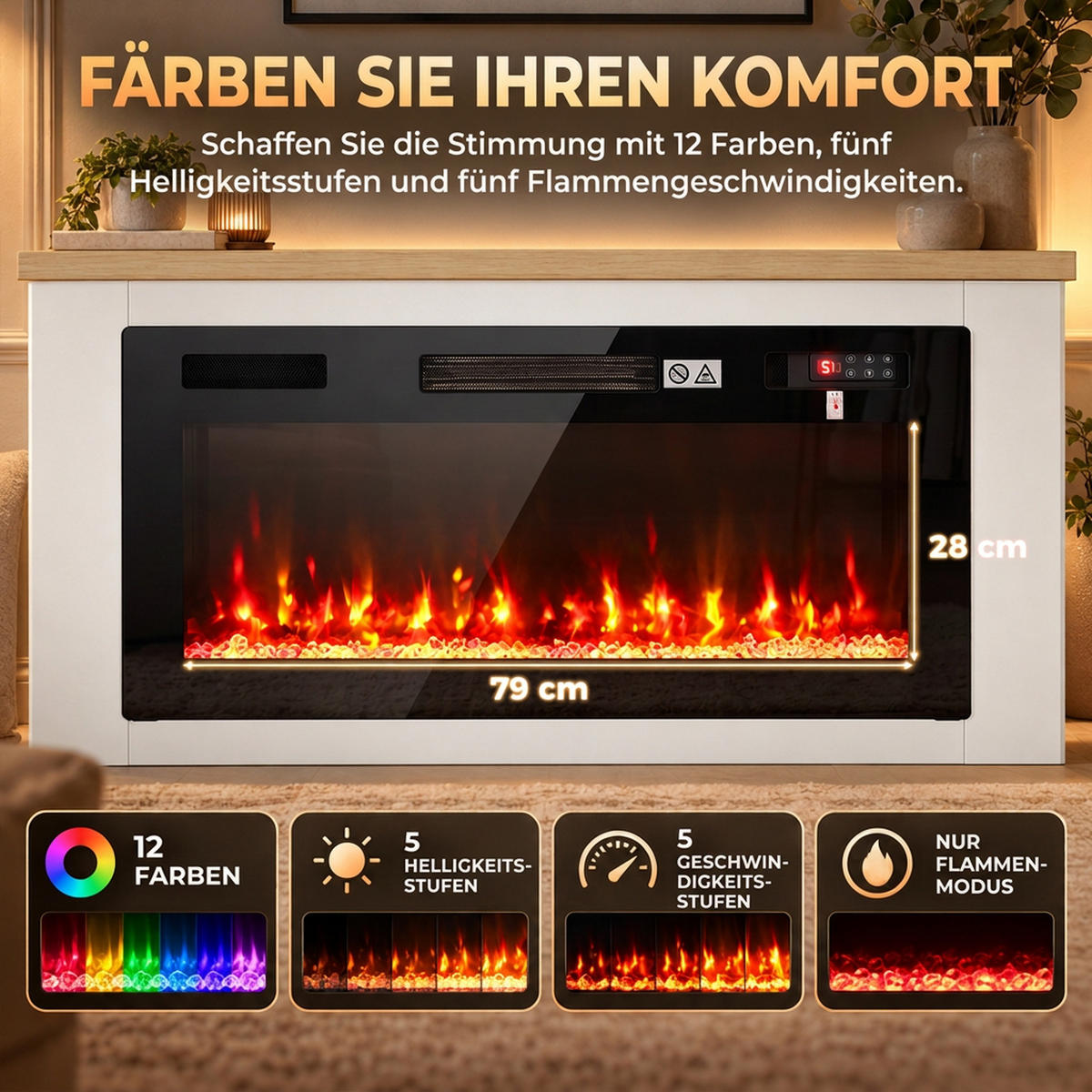 ELEKTROKAMIN Spanplatte Stahl Weiß - Weiß, Holzwerkstoff (30/60/114cm) - HOMCOM