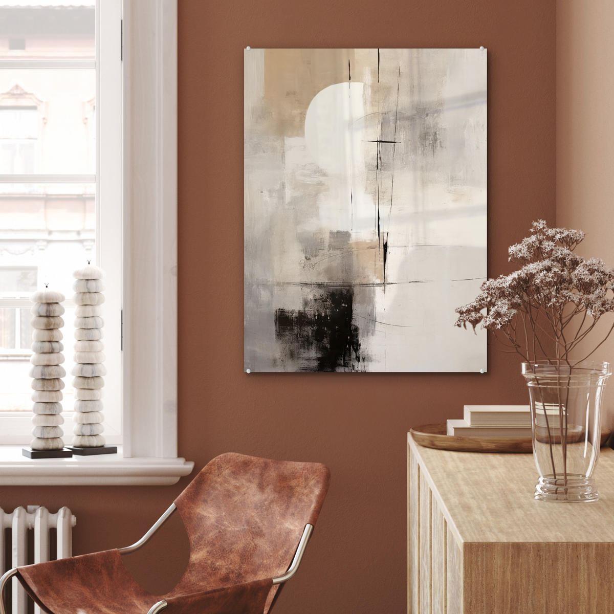 ACRYLGLASBILD Abstrakt - Kunst - Grau 60x80 cm - Hellgrau, Glas (60/80cm) - MuchoWow