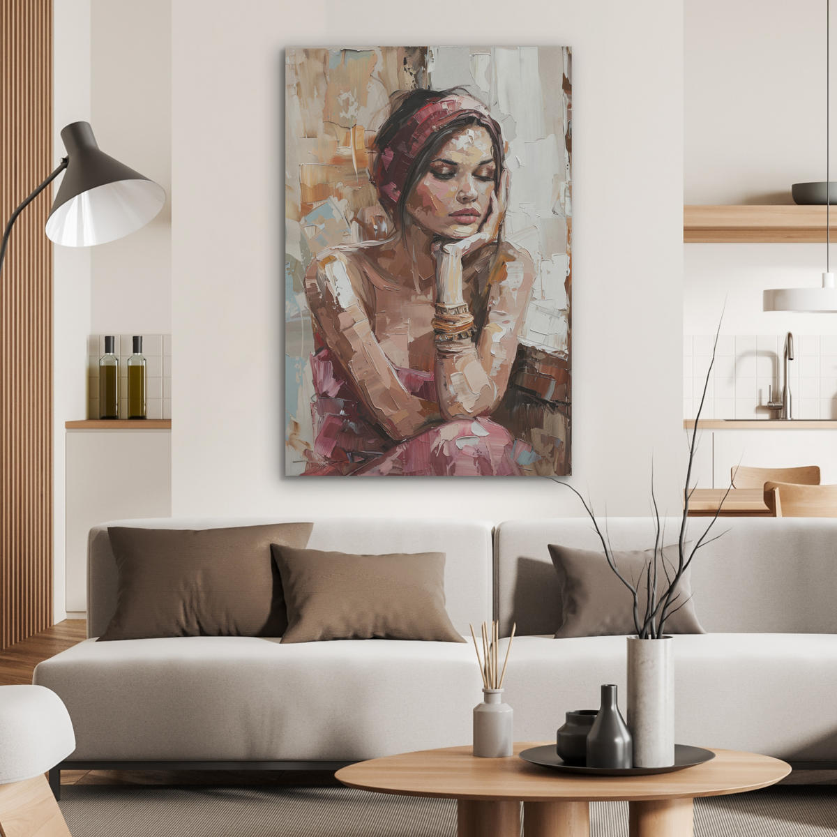 AKUSTIKBILD Frau - Lackierung - Porträt - Modern Wanddeko 60x90 cm - Altrosa, Kunststoff (60/90/0.9cm) - MuchoWow