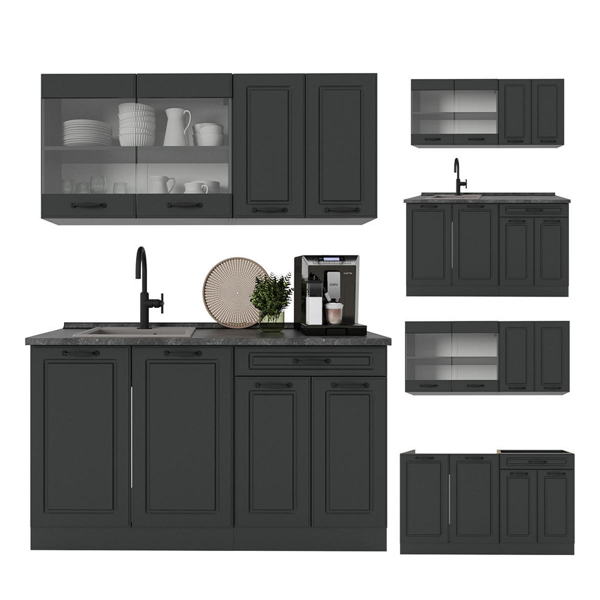 SINGLEKÜCHE R-Line Anthrazit Landhaus/Anthrazit 140 cm ohne Arbeitsplatte - Anthrazit, Holzwerkstoff (140/81.6/46cm) - Vicco