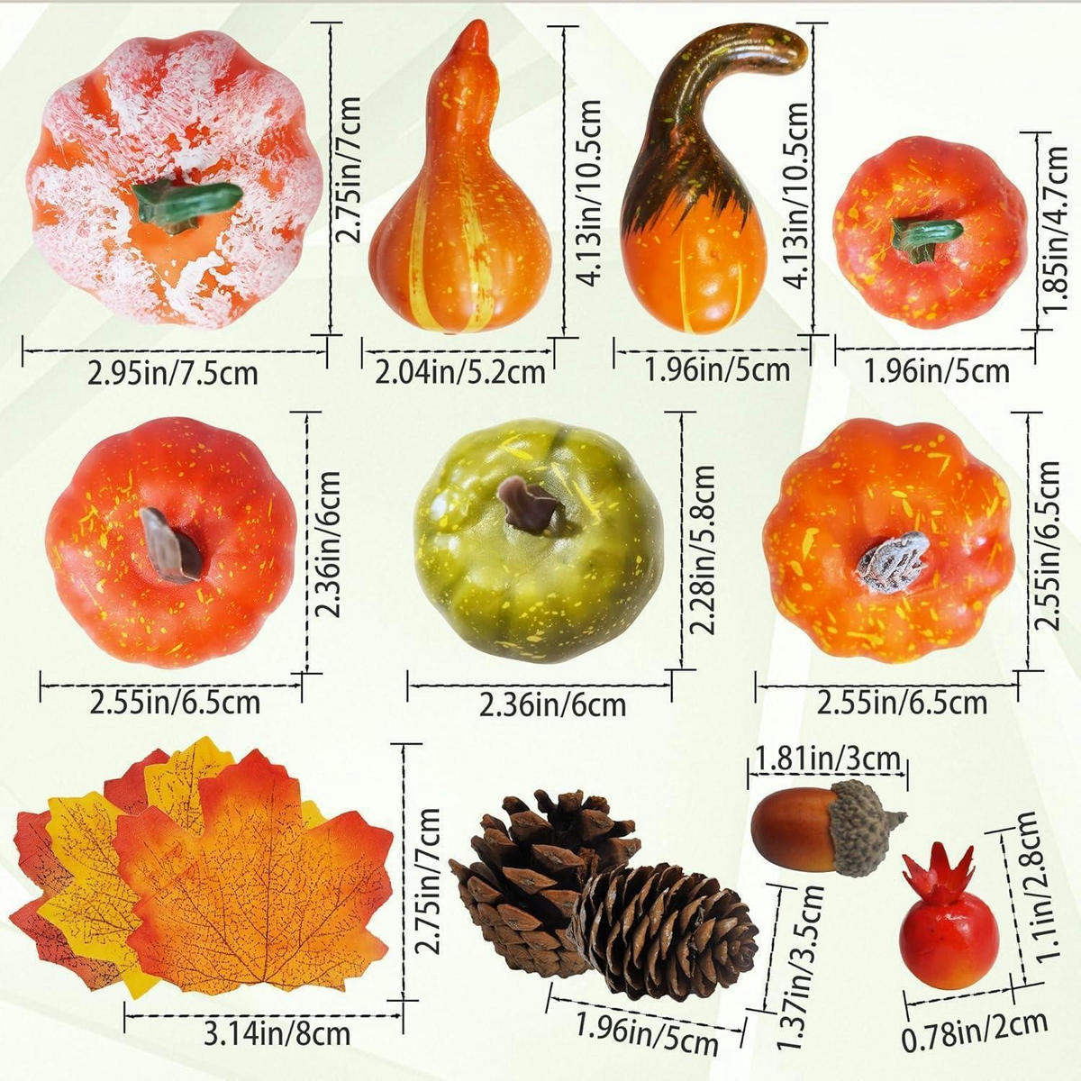 HERBSTDEKO Set 96-teilig Künstliche Kürbisse Ahornblätter Tannenzapfen Eicheln - Multicolor, Kunststoff (10cm)